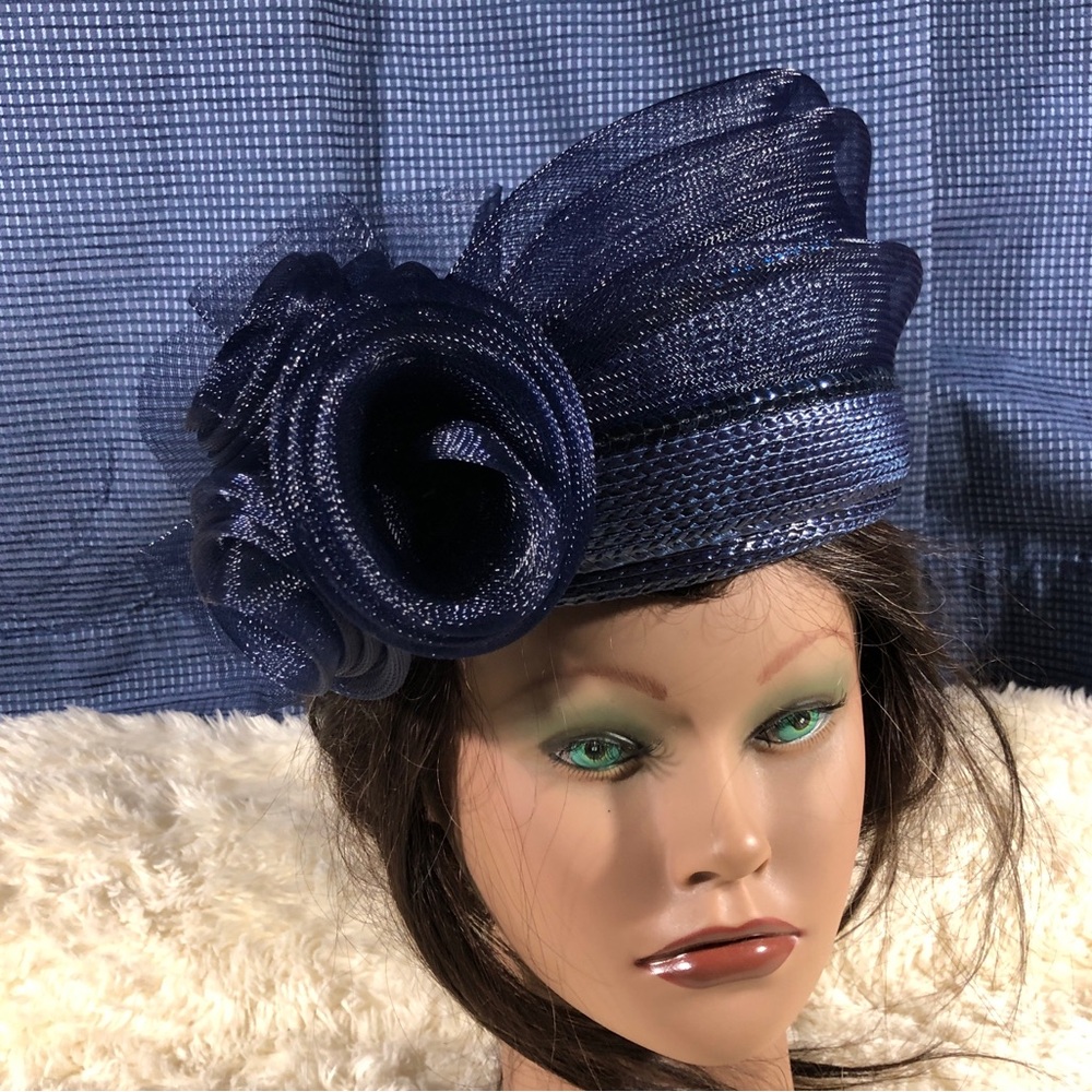 Deborah New York Elegant Navy Women's Fascinator Hat with Decorative Rosette
